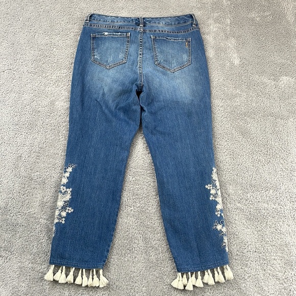 Vintage America Jeans Women's 10P Boho Capri Tassels Embroidery Cottagecore Blue - Picture 2 of 16